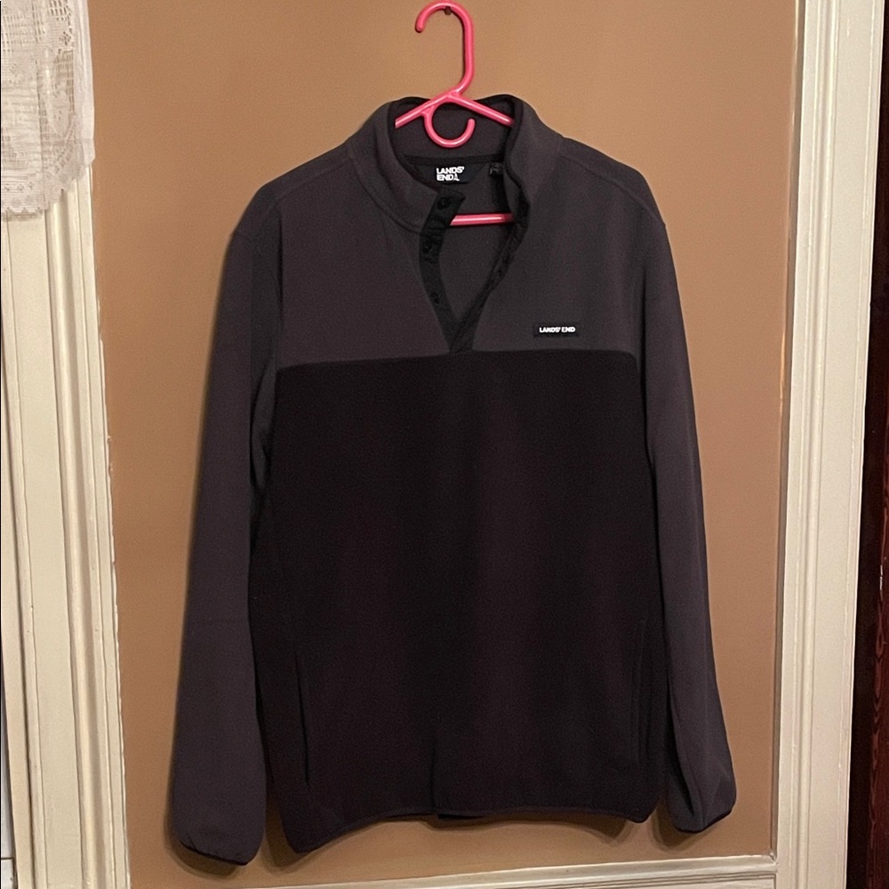 Lands' End Charcoal and Black Fleece Pullover